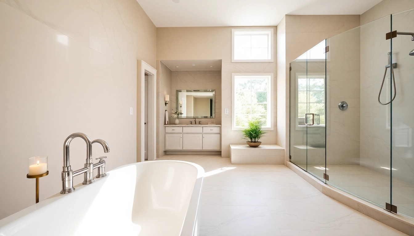 Experience a luxurious bathroom remodeling with elegant marble tiles and a soaking tub.