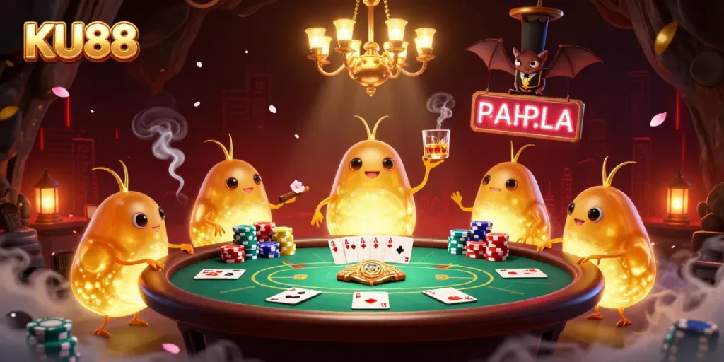 Engage in thrilling gameplay at KU88's vibrant cave casino illuminated by enchanting glowworms.
