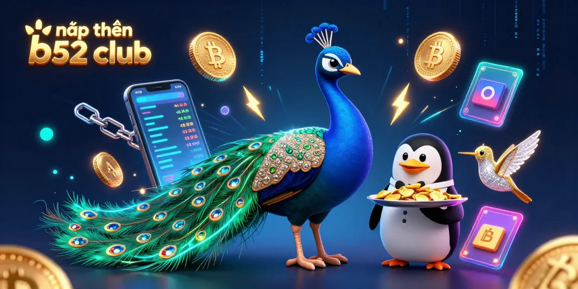 Nạp tiền B52 club with a dazzling 3D peacock and casino elements illuminating the scene.