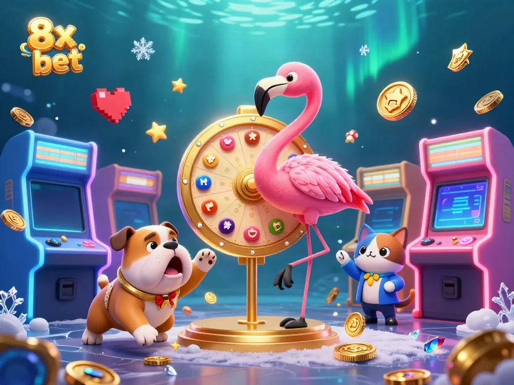 Spin the prize wheel with excitement at 8x bet, featuring dynamic casino elements.