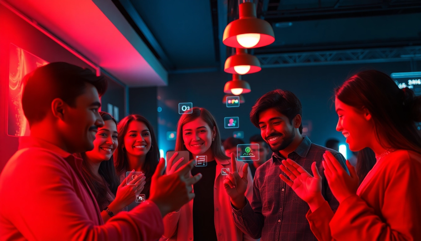 Engaging scene showcasing users interacting with spicy ai chatbots in a modern, inviting atmosphere.
