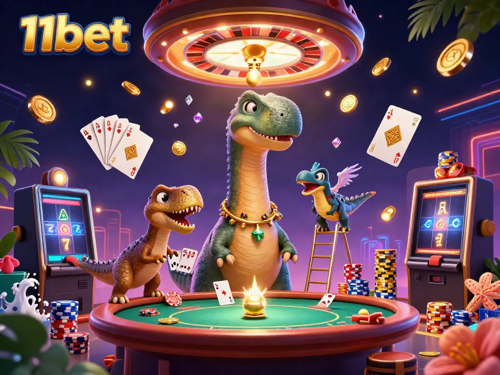 Engage with thrilling adventures at 11bet, where a dynamic 3D scene brings card-dealing action to life amidst sparkling treasures.