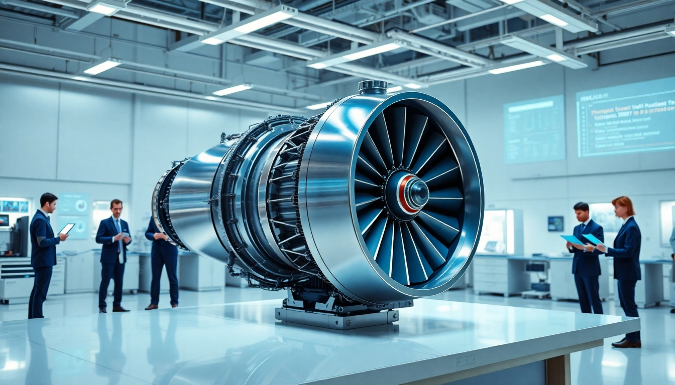The Kuznetsov NK-88 turbofan engine displayed in a modern aerospace lab, embodying advanced engineering.