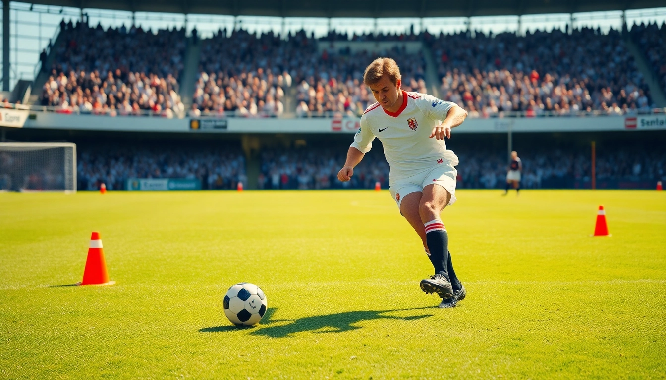 Glenn Hoddle showcasing his dribbling skill on the football field amidst enthusiastic fans.