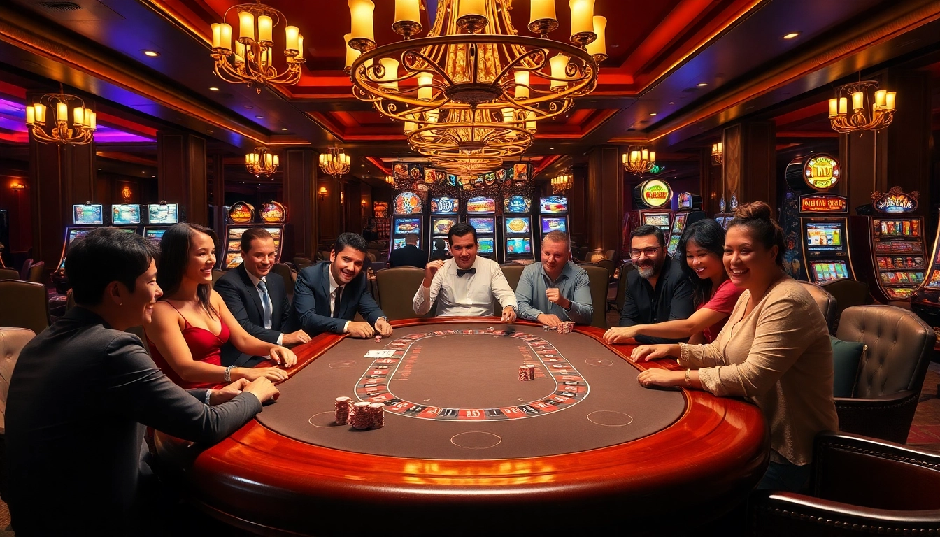 Players enjoying a high-stakes game at ABC 8, showcasing luxury casino elements and excitement.