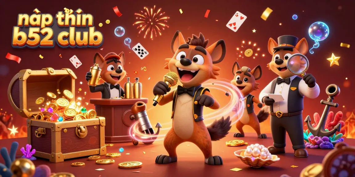 Nạp tiền B52 club in a vibrant 3D casino scene featuring comedic hyenas and playful gambling elements.