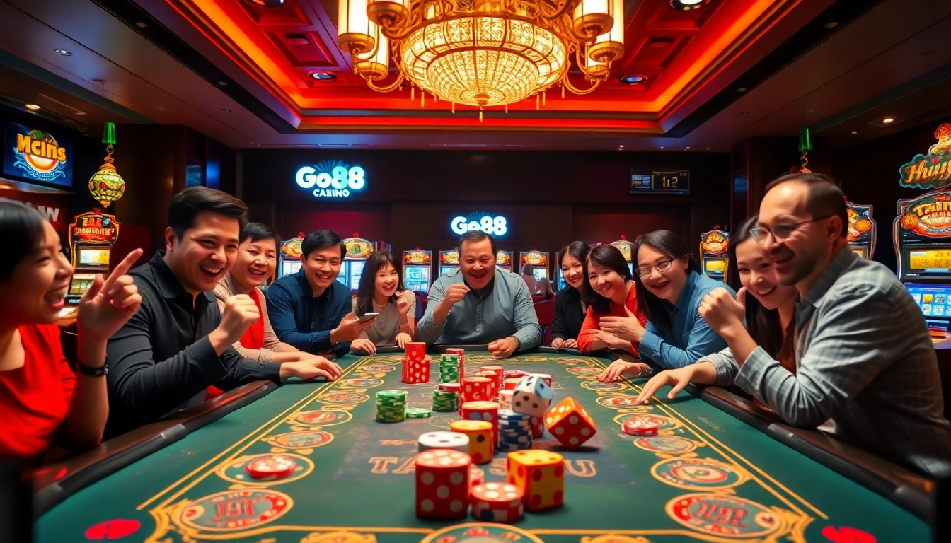 Players engaging in a thrilling game of go88 tài xỉu at a luxurious casino table.