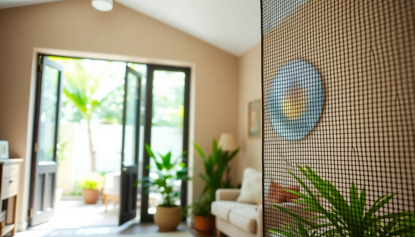 Illustration of a stylish fly screen door, enhancing a home's interior while keeping insects out.