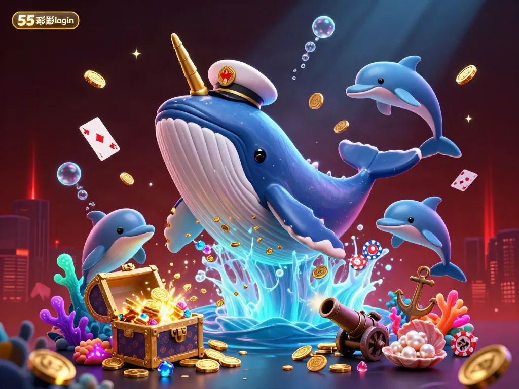 Join the thrilling action of 55 lottery login with whales, narwhals, and playful dolphins in a vibrant casino scene.