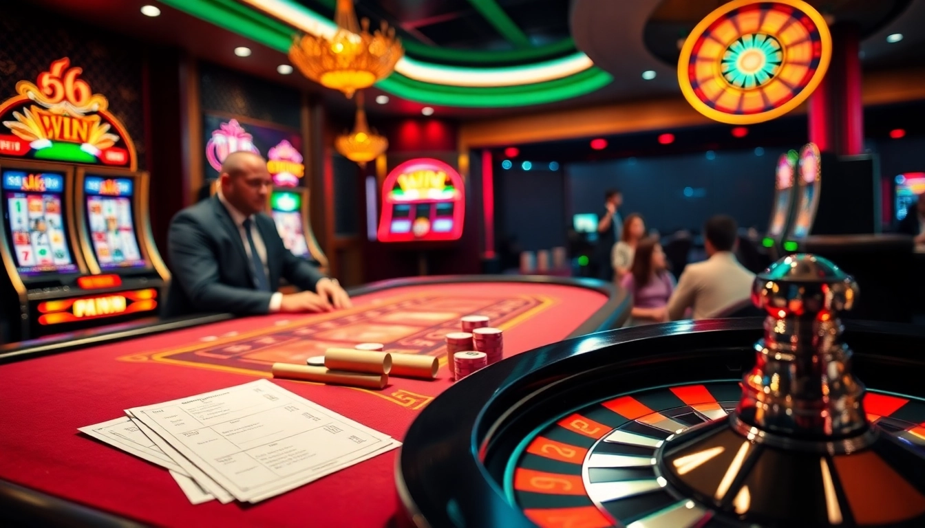 Engage in strategic gambling at 56 WIN with vibrant tables, chips, and excitement.