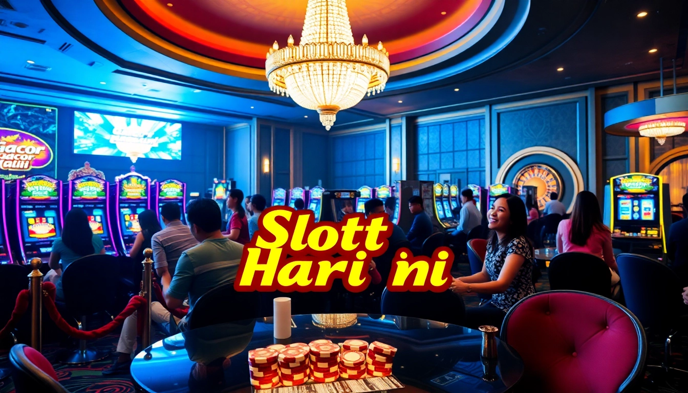 Experience excitement at Slot Gacor Hari ini with vibrant machines and lively players in a luxury casino.
