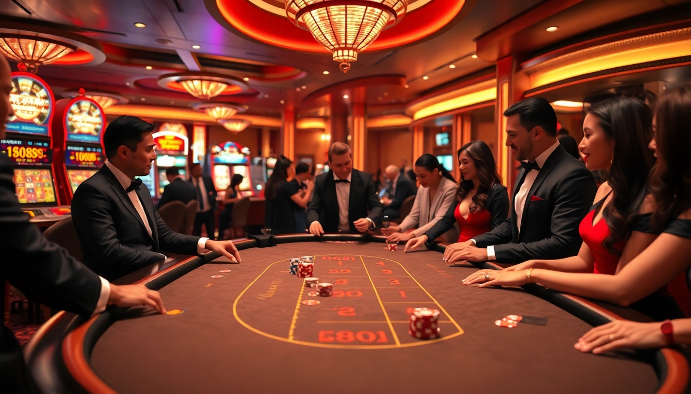 Experience the thrill of 688V with an elegant poker table scene featuring lively players and luxurious casino ambiance.
