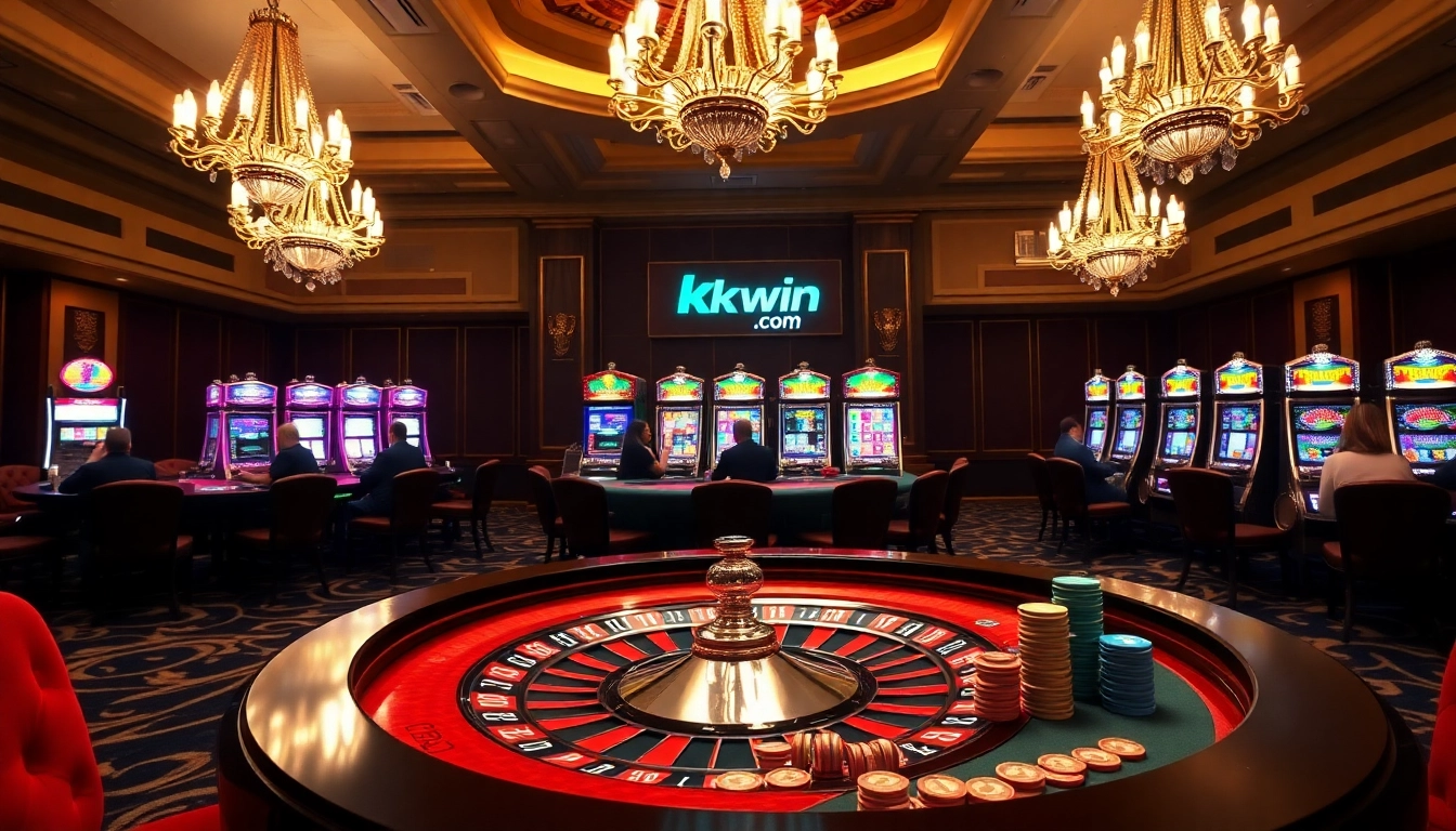 Experience the thrill of gambling with kkwin.com at a luxurious casino setting.