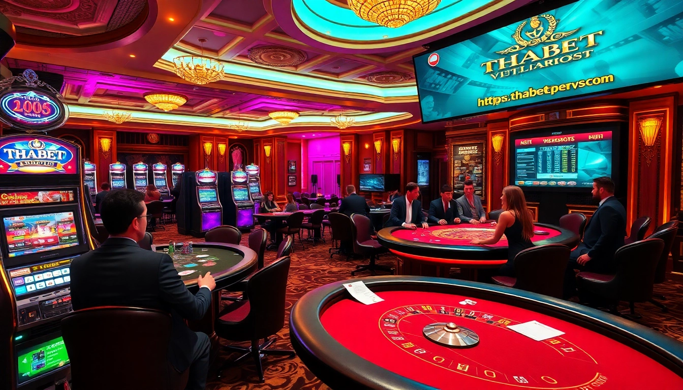 Players enjoying excitement at https://thabet.vegas/ with vibrant casino games and thrilling winning moments.