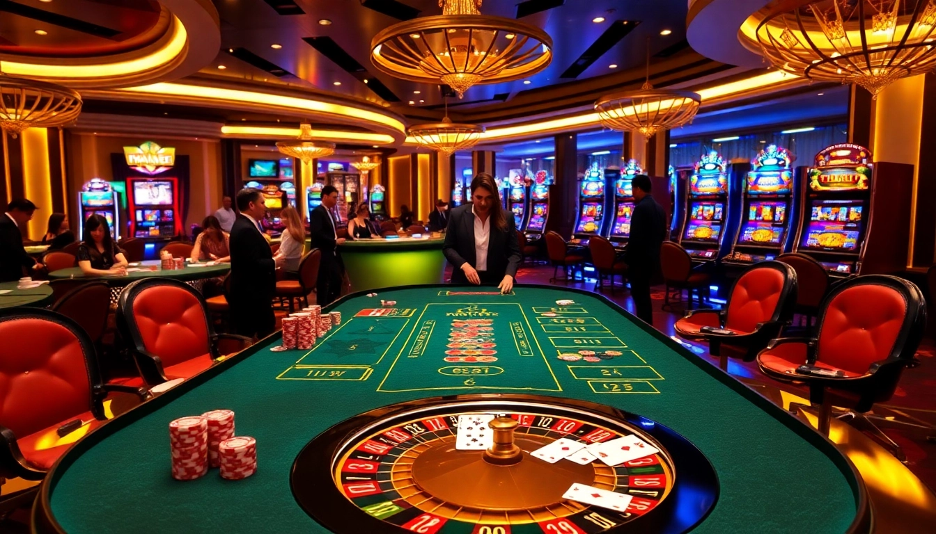 Engaging at a THABET casino table with vibrant chips and cards amidst a luxurious setting.