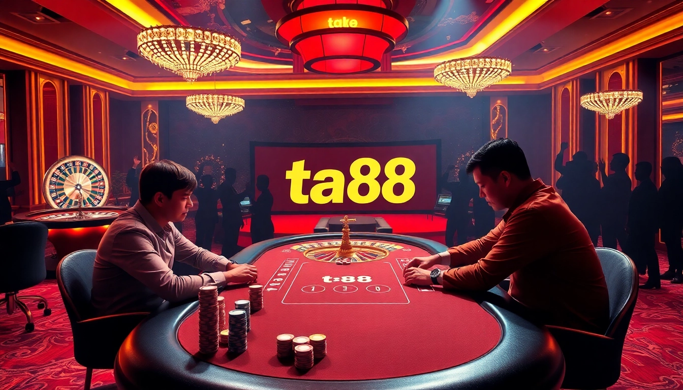 Experience thrilling gameplay at ta88 casino with vibrant poker table action and cheering players.