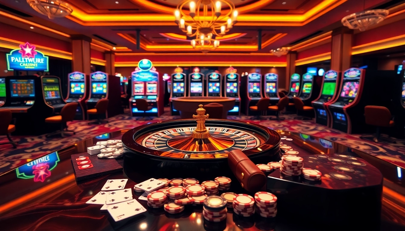 Vibrant casino scene with roulette and cards, showcasing nhà cái 89bet gaming excitement.
