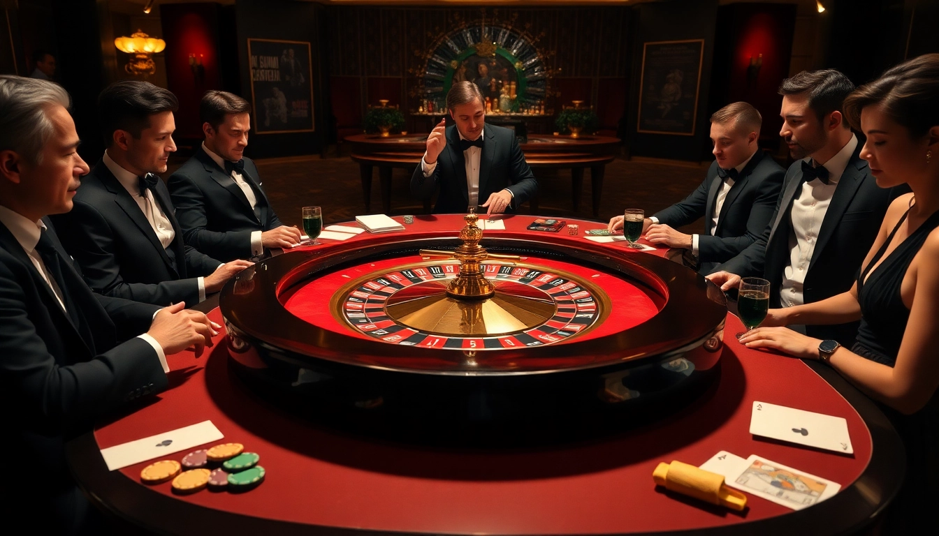 Experience the thrill at https://rr88.lat/ with an elegant roulette table surrounded by eager players.