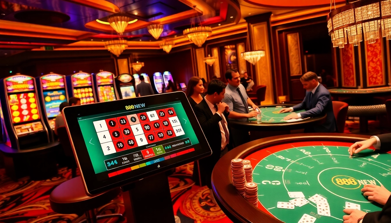 Experience the thrill of betting on 888NEW with vibrant slot machines and excited players.