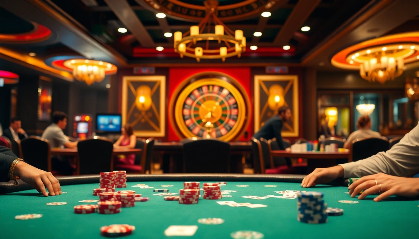 Players enjoying poker at an elegant casino table, focusing on 789f nhà cái's thrilling gaming experience.