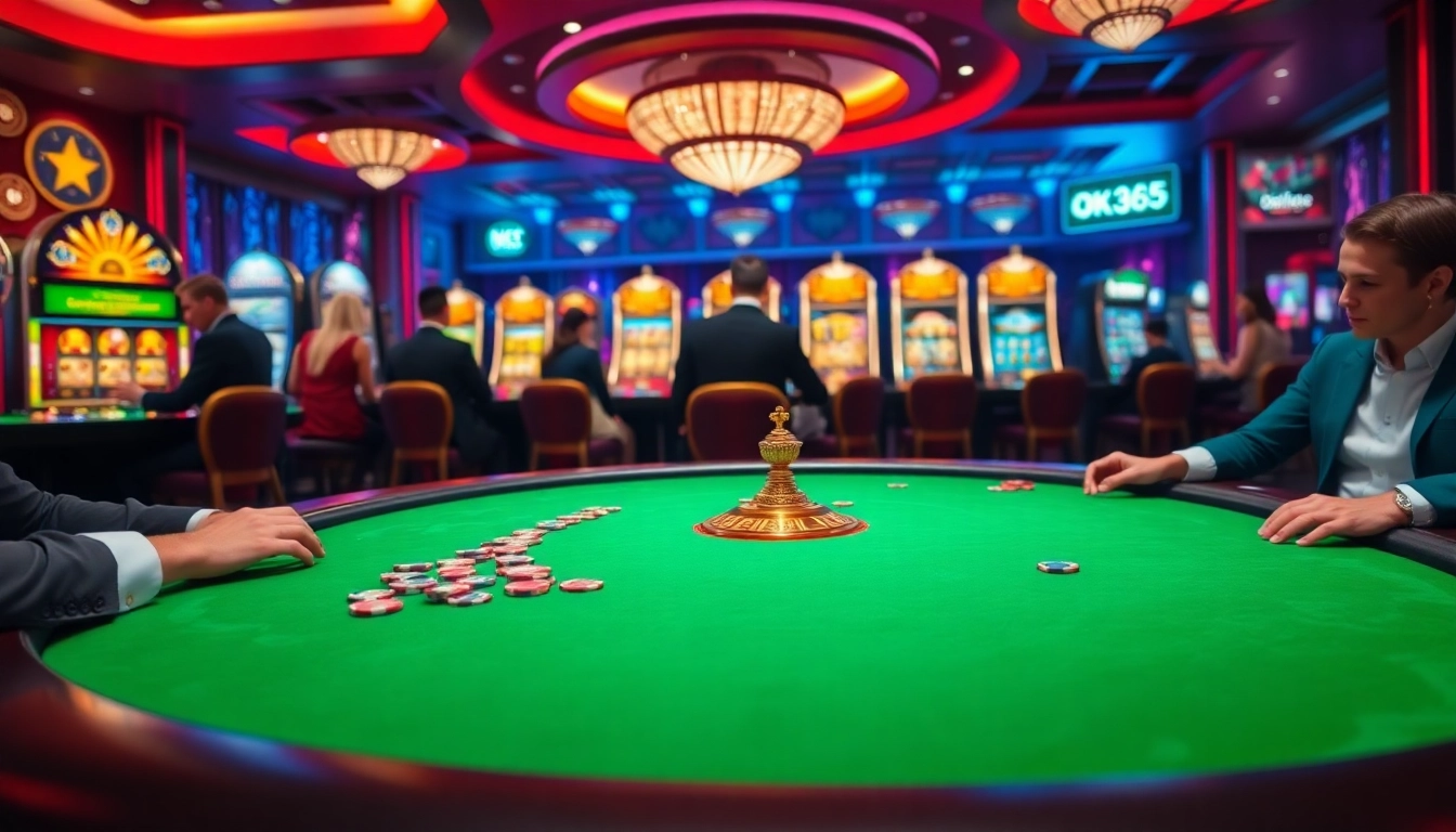Experience excitement at https://ok365.free/ with thrilling poker games and vibrant slot machines in a luxurious casino setting.