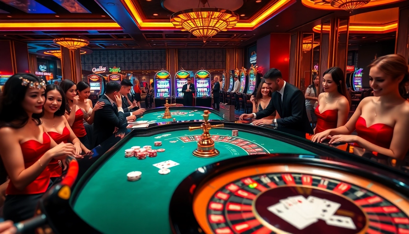 Experience the excitement of gaming with a lively casino scene showcasing professional dealers at https://99win1.us.com/ roulette tables.