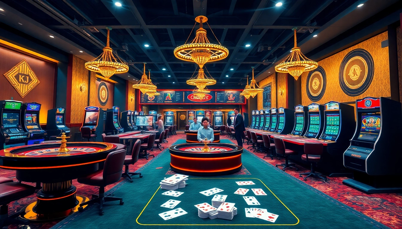 KJC enhances online betting experience with vibrant casino atmosphere featuring tables and slot machines.
