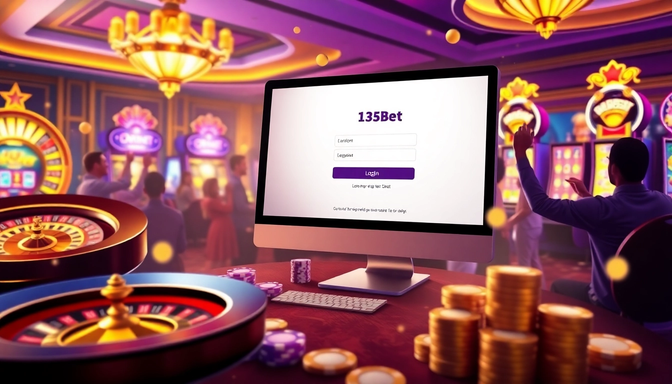 Engage with the thrilling 136bet Login interface amidst a vibrant casino backdrop.