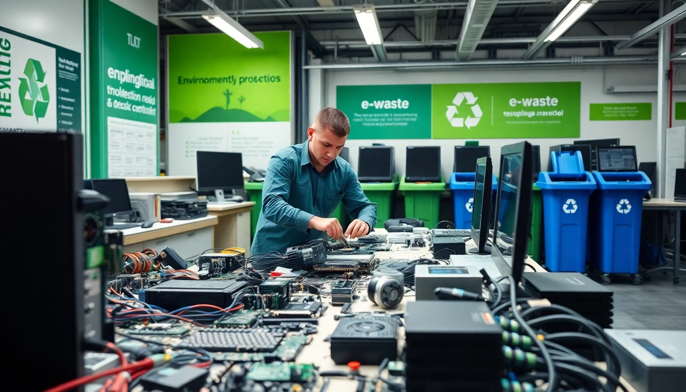 Efficient computer recycling slough being conducted by a technician in a modern facility.