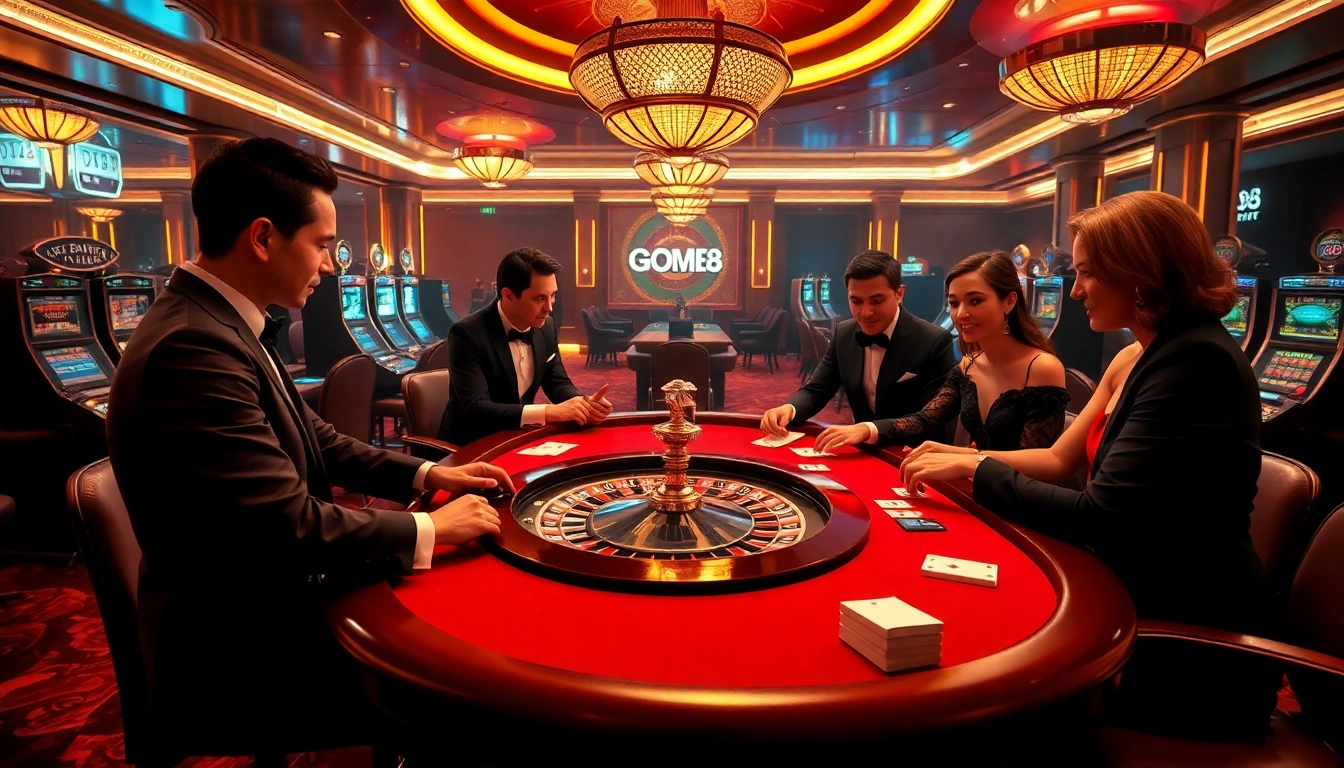 Engaged players at a luxurious casino table, embodying the excitement of GO8 gaming experiences.