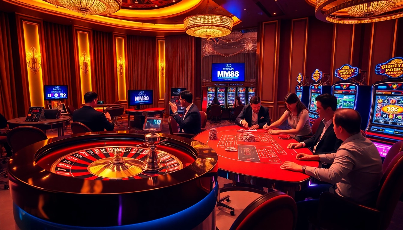 Engage in high-stakes gambling at MM88's vibrant casino, featuring roulette and poker.