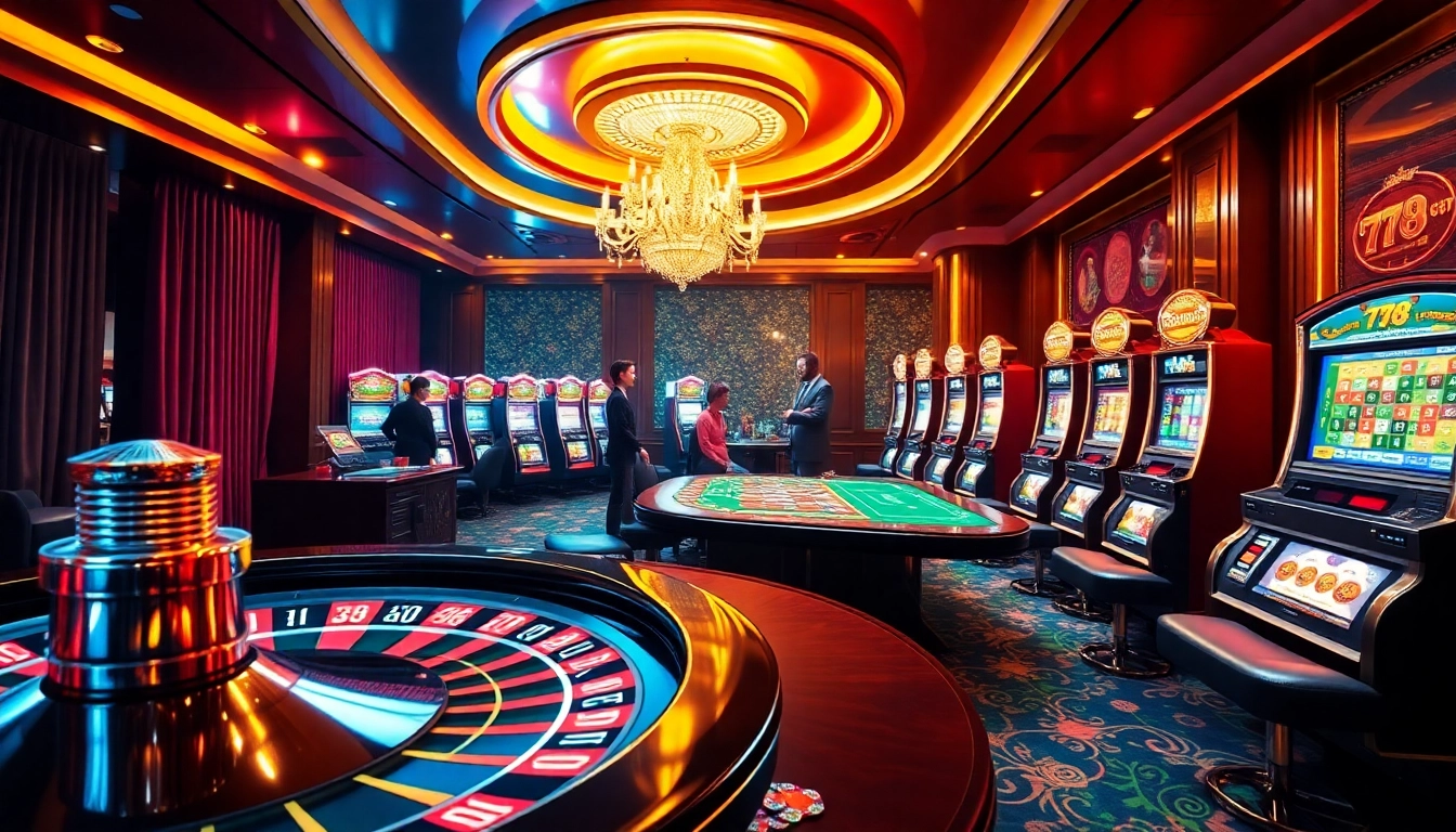 Experience the excitement of 789 bet with a vibrant casino scene featuring roulette and poker.