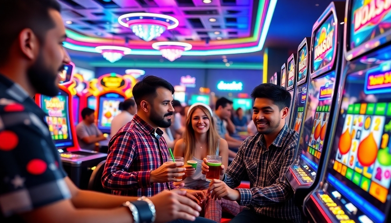 Exciting doaslot slot gaming environment with diverse players enjoying vibrant slot machines.