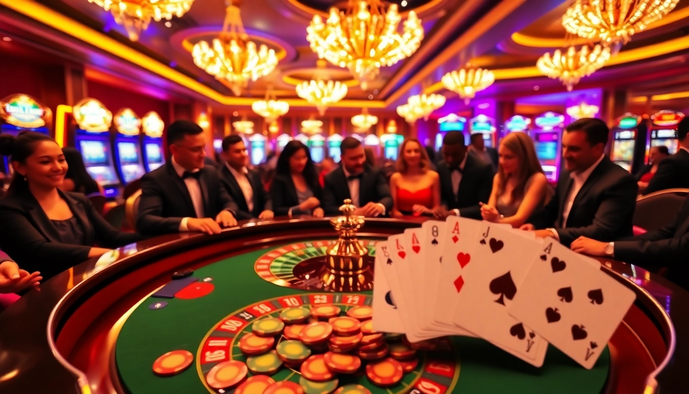 Gambling enthusiasts enjoying a game at the TT88 casino table with vibrant ambiance.