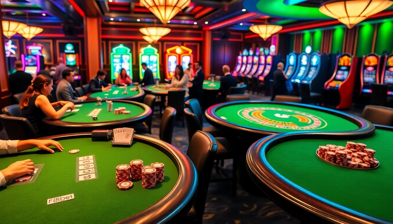 Experience the excitement of F8bet with luxurious casino tables, vibrant slot machines, and professional gamblers.