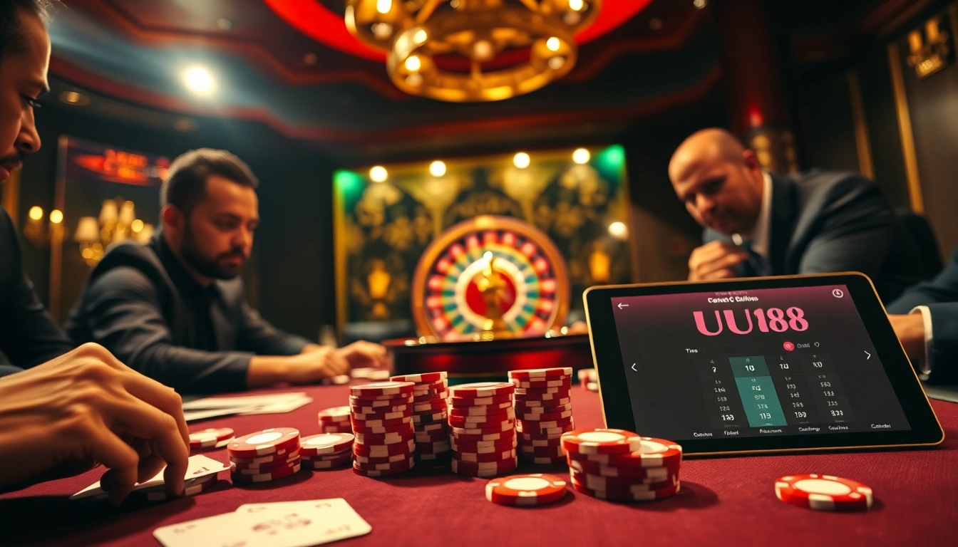 Intense poker action at the UU88 casino table with vibrant chips and cards