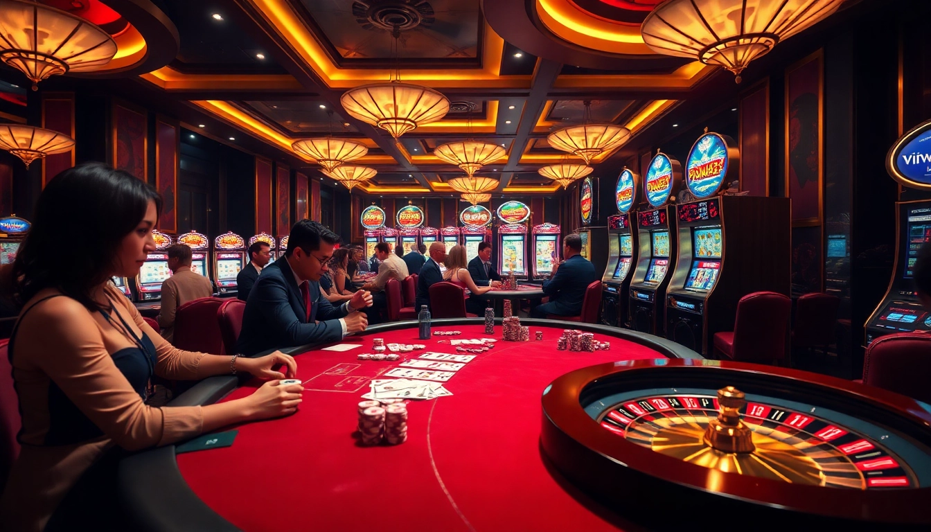 Engaged players enjoying a thrilling game of poker at Vipwin's luxury casino table.