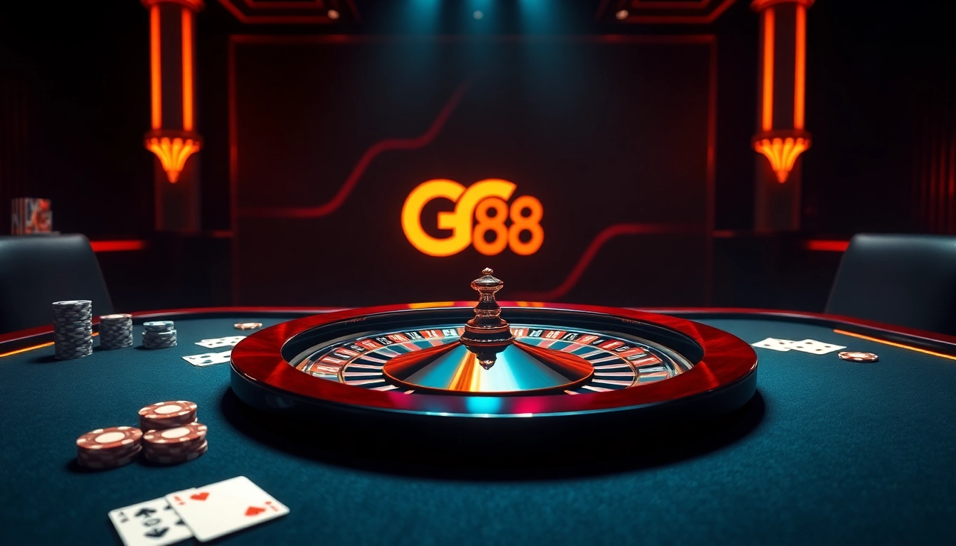Experience the excitement of GG 88 at a luxury gaming table with poker chips and cards.