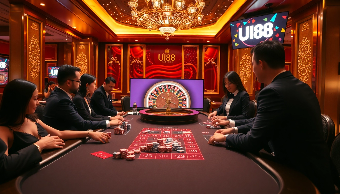 Experience the thrill of UU88 at a luxurious casino poker table with vibrant chips and cards.