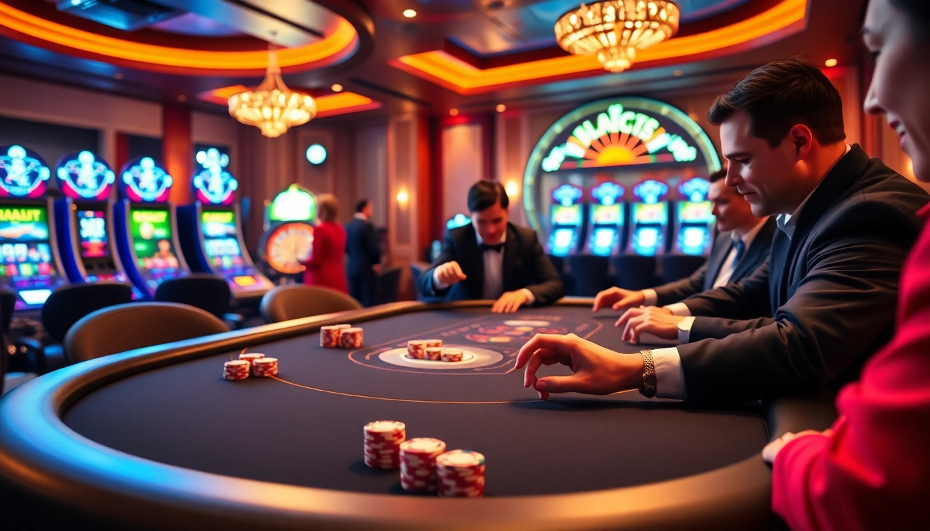 Exciting gameplay at abc8.com with vibrant poker chips and a spinning roulette wheel.