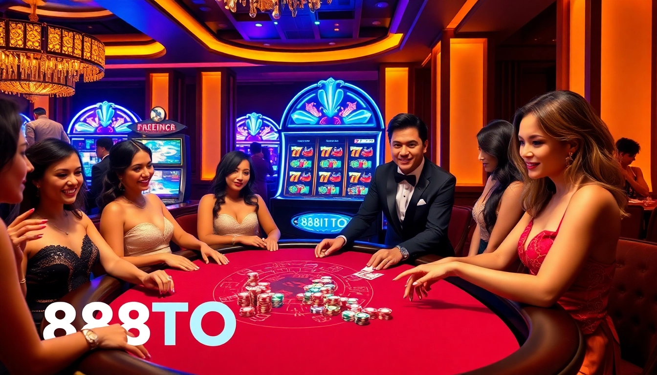 Intensify your gaming experience with 888TO's luxurious casino environment showcasing poker action.