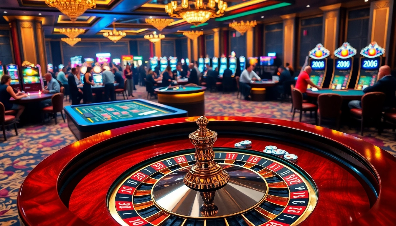 Exciting roulette action in a lavish casino setting, featuring gameplay linked to NK88.