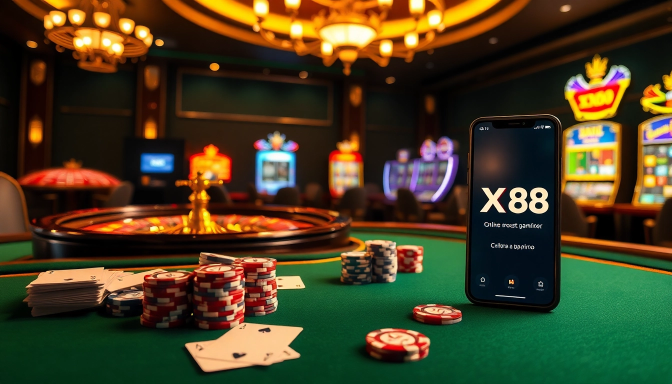 Engage in thrilling gameplay at https://xx88.promo/ with vibrant poker chips and an exciting roulette wheel.