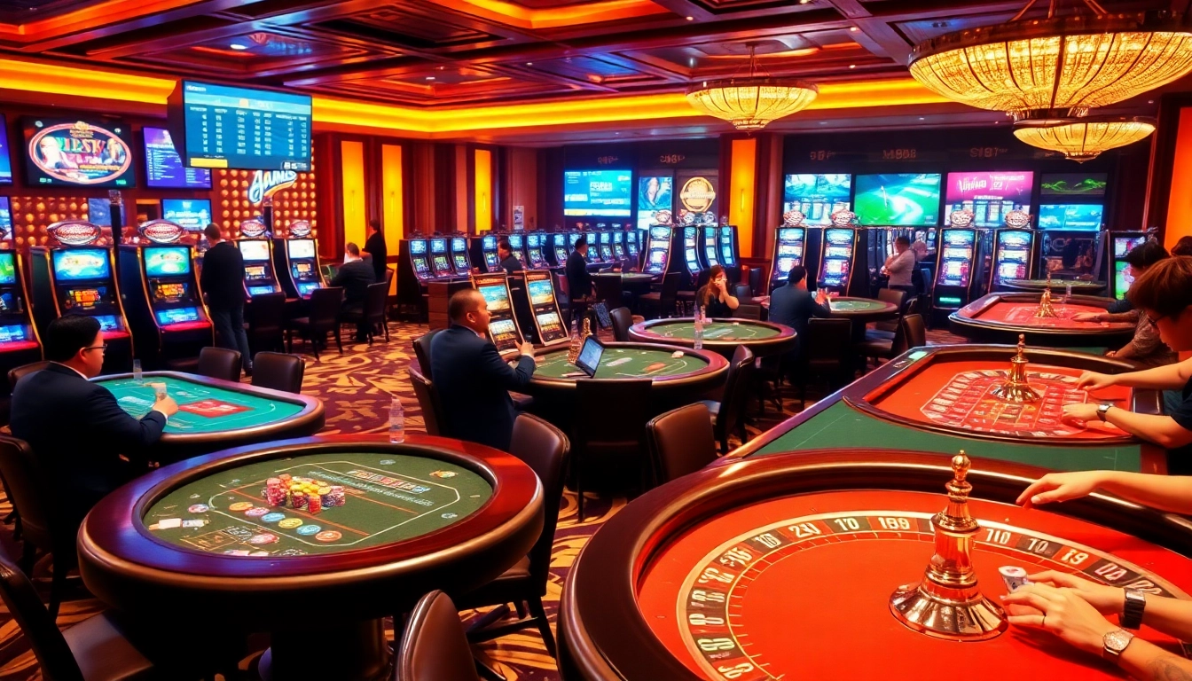 Experience MM88's thrilling casino atmosphere with vibrant tables and engaging games.