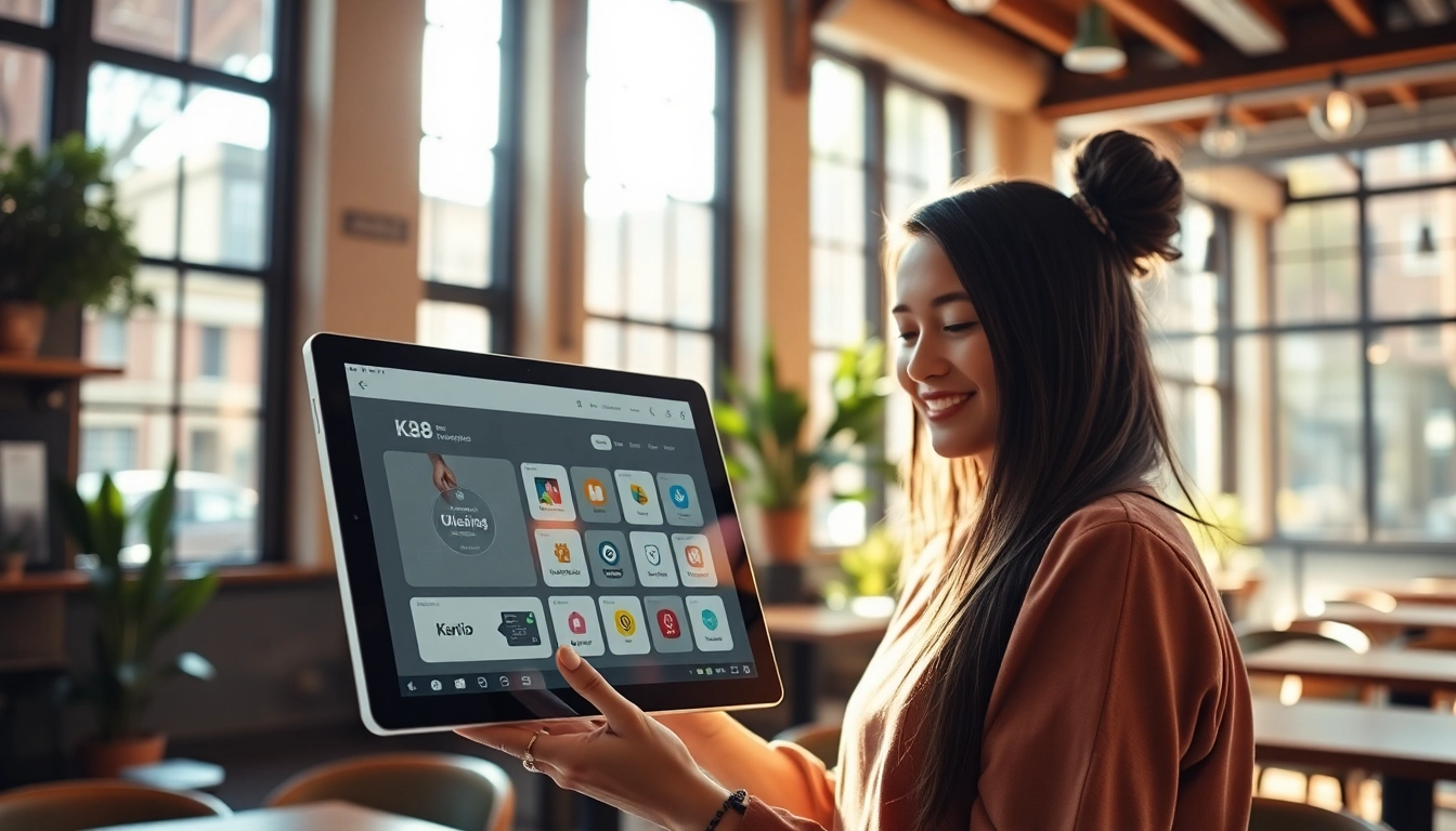 K88 tablet displayed in a stylish café environment, highlighting its advanced features and user-friendly interface.