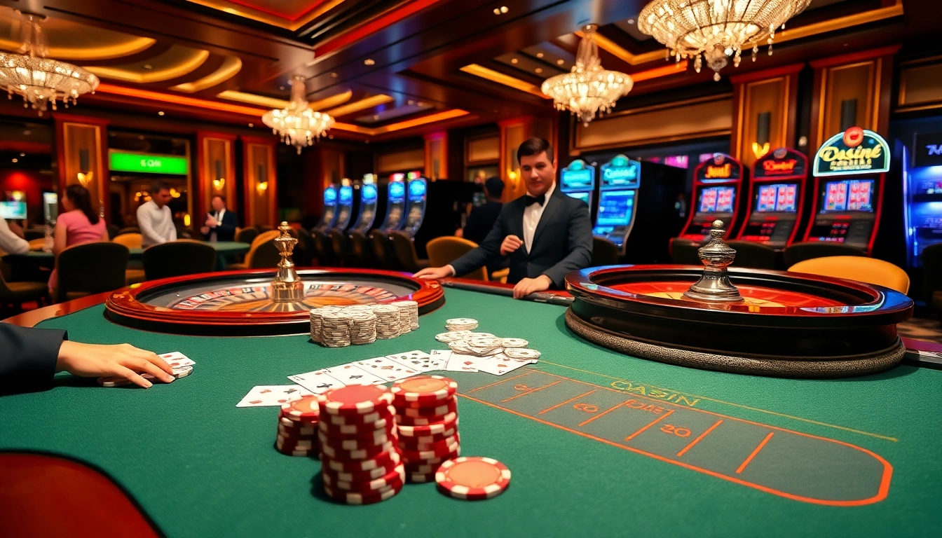 Exciting casino gaming scene featuring poker tables, roulette wheels, and immersive gambling atmosphere at https://kjcpro.it.com/.