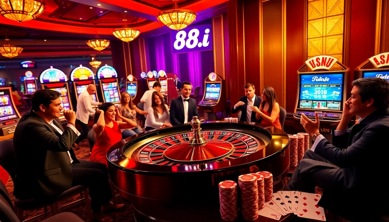 Players winning at the roulette table in an 88i casino, highlighting excitement and luxury.