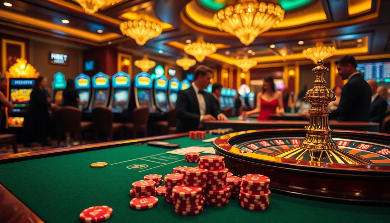 HBBET branded poker chips and cards at an elegant casino table, embodying excitement.