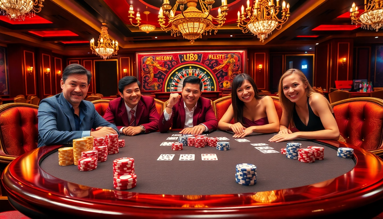 Experience the thrill of card games at UU88 with vibrant poker chips and exciting players.