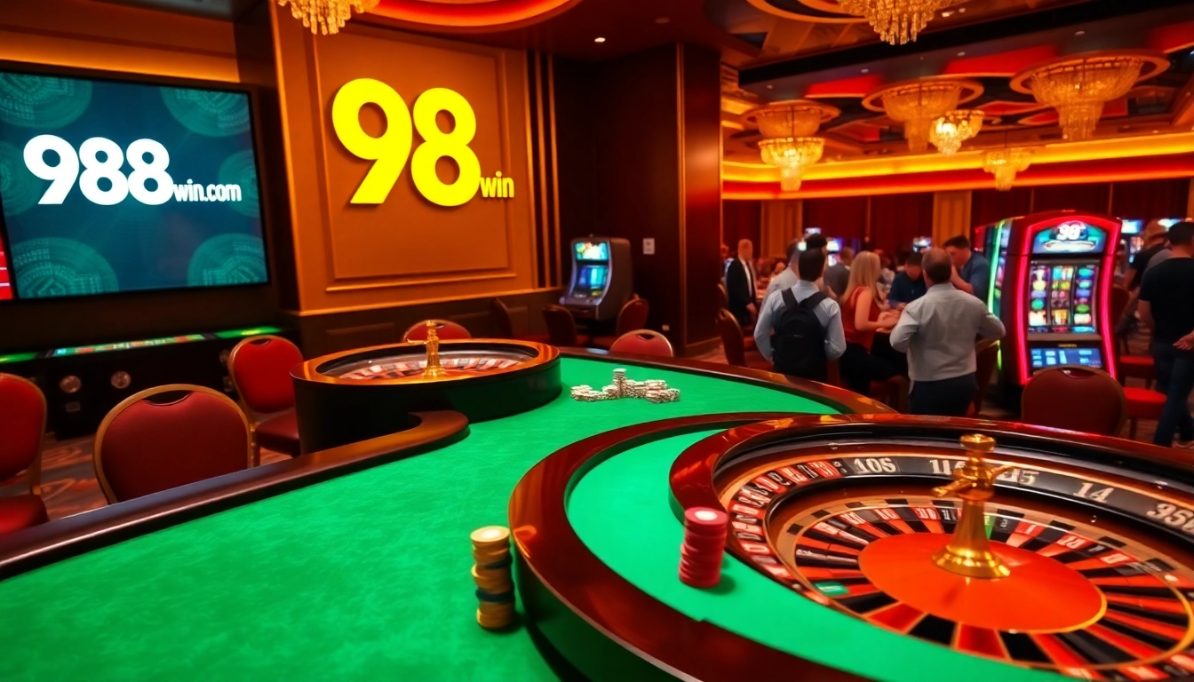 Experience the excitement of 98win com with players at a vibrant casino table.